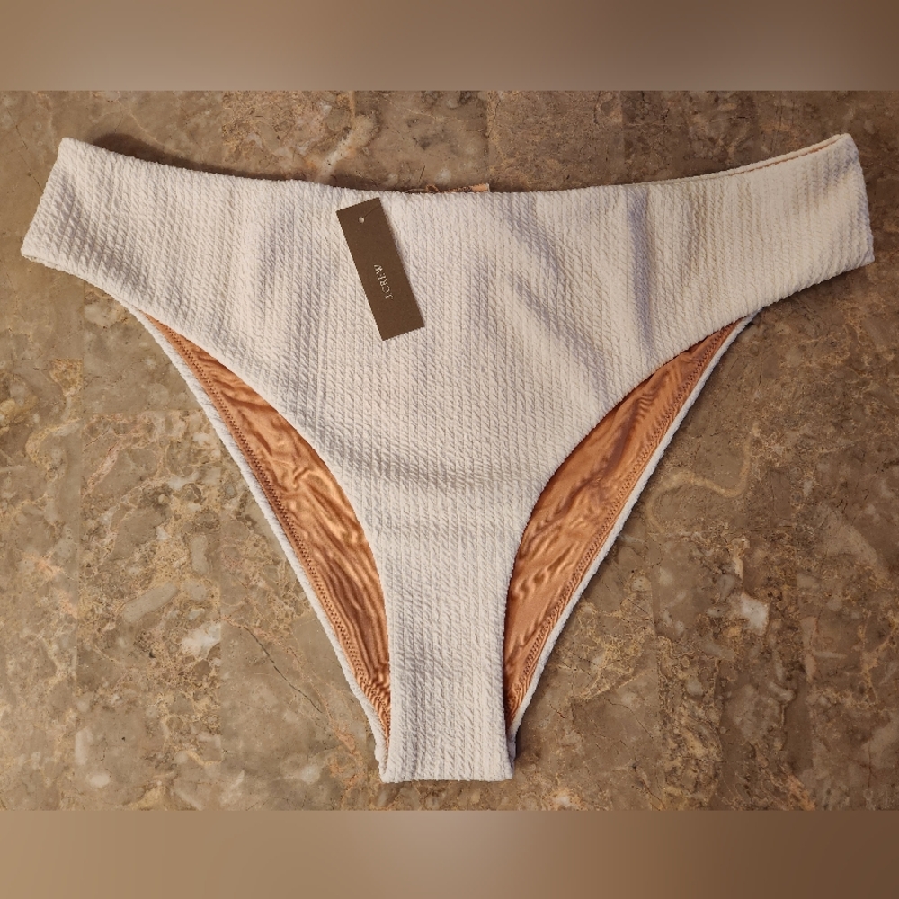 XXL J. Crew Textured High Rise Cheeky Bikini Bottom White